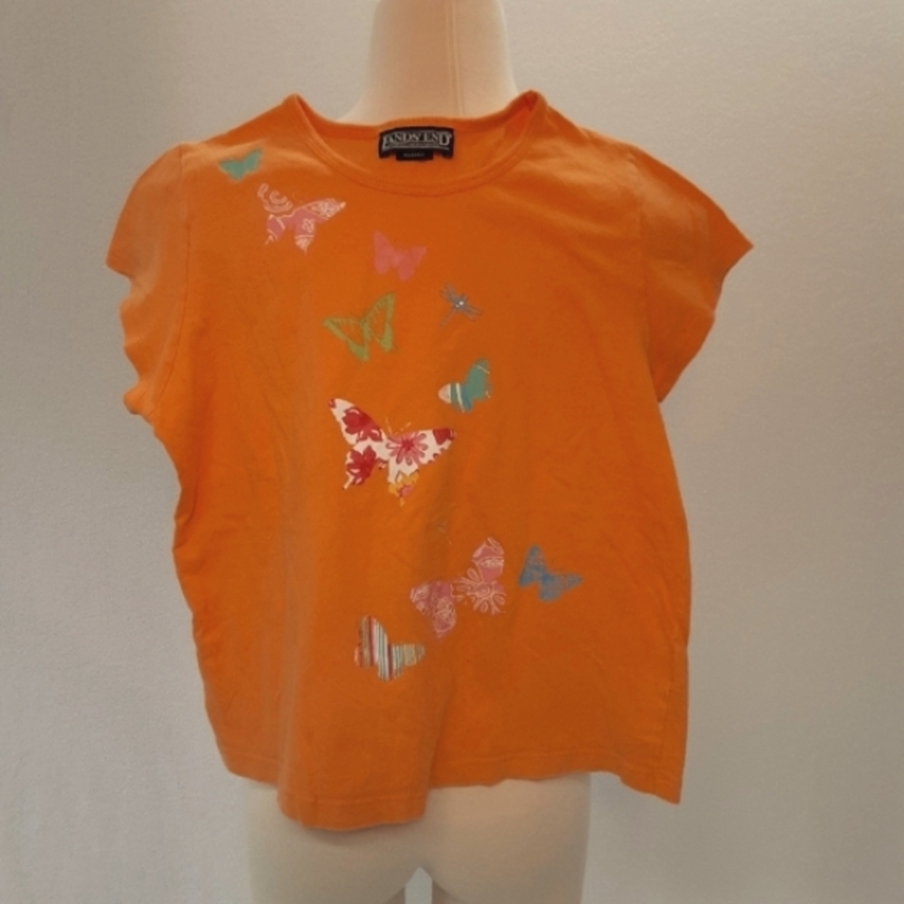 3/15 Lands End summer cotton shirt butterfly graphics little girl M EUC vtg 90s